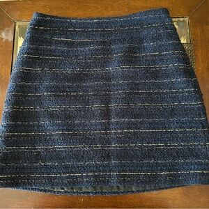 LOFT Navy Tweed Mini Skirt with Gold Metallic Thread